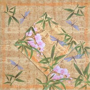 Two (2) Orchid and Dragonfly Decoupage Cocktail Napkins by Paper Art